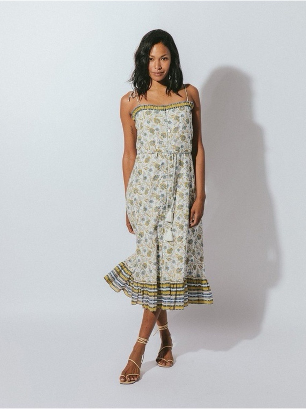 Cleobella Floral Midi Dress in Ivory and Yellow